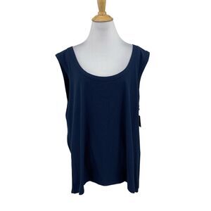Spanx Tank Top Womens 3X Plus Navy Scoop Neck Ribbed Knit Stretch Sleeveless